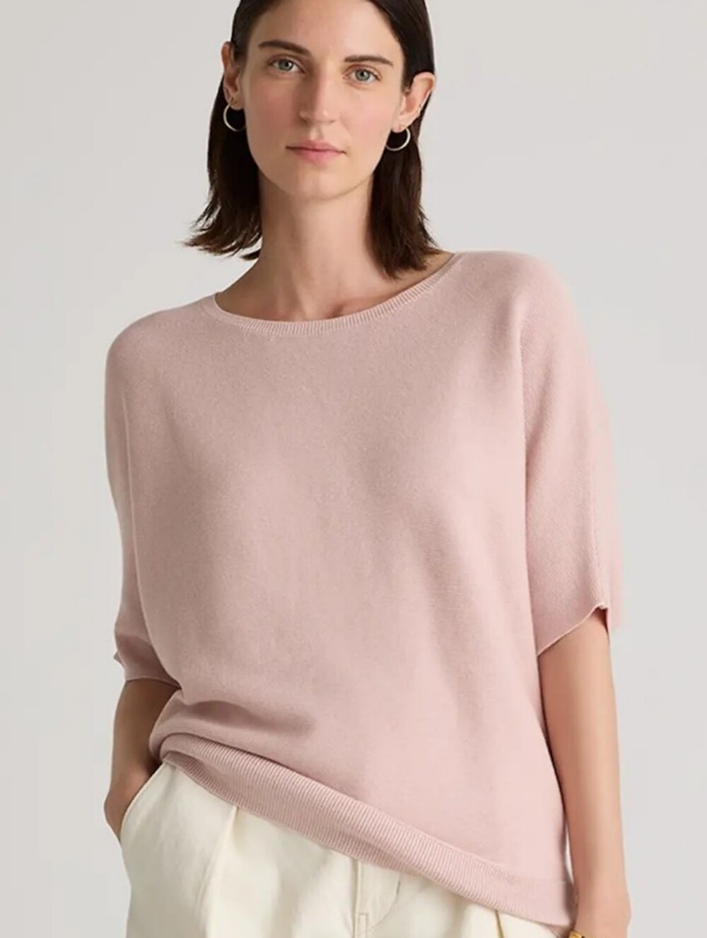 Quince Lightweight Cotton Cashmere Link-Stitch Dolman Sweater